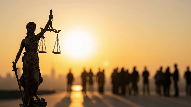 A seamless pattern lady justice statue with a crowd in the background