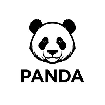 Black and white cute panda icon with friendly face and text label
