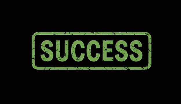 Green textured rubber stamp featuring the word success centered on a plain black background providing a professional visual element for business concepts and motivational branding design projects