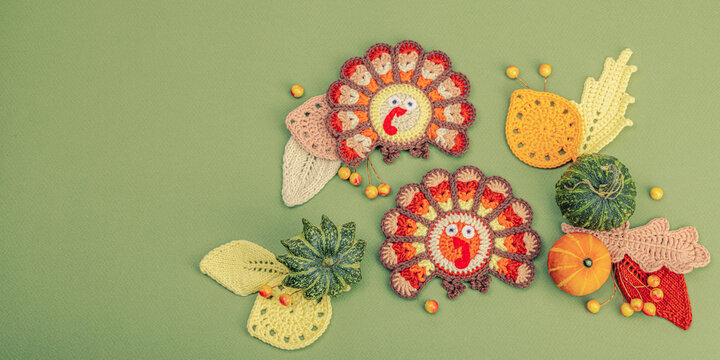 Autumn table setting. Thanksgiving cutlery, traditional fall decor, flat lay. Festive cozy mood