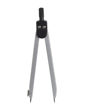 Drafting compass tool for geometric drawing and technical engineering precision of metallic silver instrument with black plastic handle&nbsp;