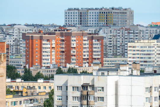 Modern city high rise residential buildings and apartment houses blocks panorama.
