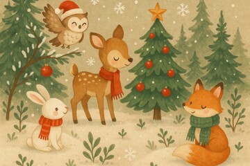 Naklejka premium Whimsical forest animals celebrate background