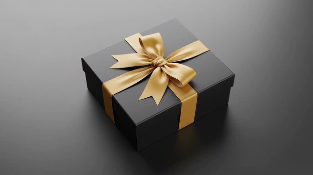 A seamless pattern elegant black gift box with gold ribbon