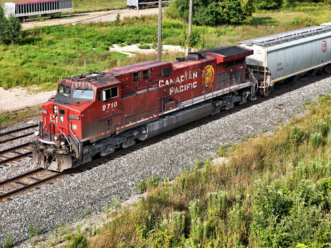 Savanna, Illinois August 19, 2026 Canadian Pacific 9710 AC4400CW lead locomotive in CP Kansas City freight service pulling freight