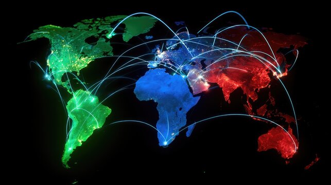 Illuminated world map with glowing connections symbolizing global connectivity
