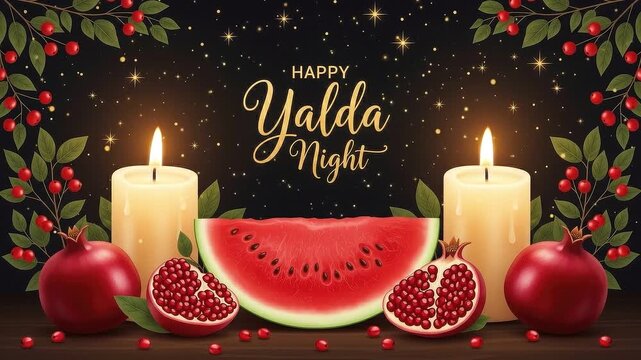 A seamless pattern happy yalda night greeting card with pomegranate and watermelon