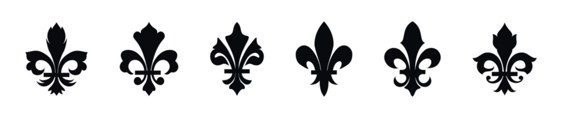 Collection of diverse black fleur de lis symbols on a white background © 11ua