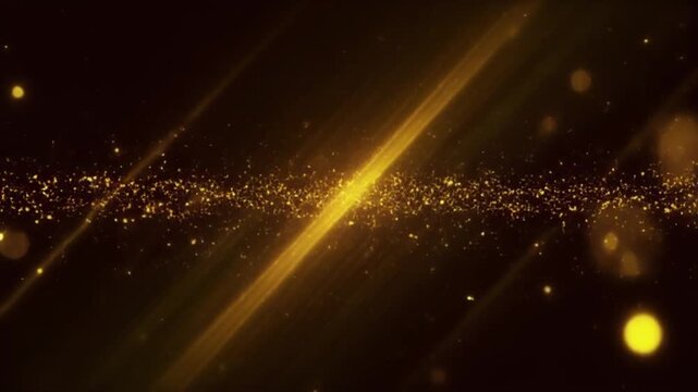 Luxurious golden sparkling particles and light rays motion background sparkling dust luxury background gold glitter shining stars