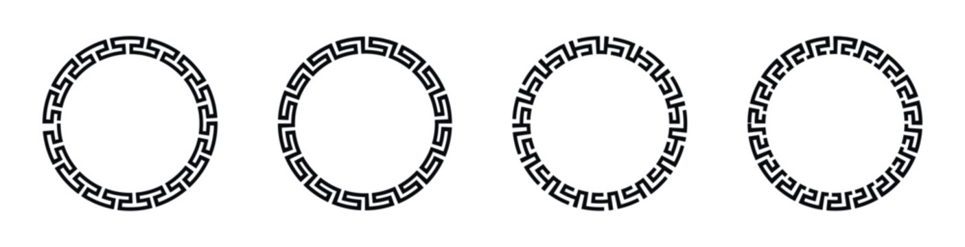 Collection of four circular Greek key border designs on a white background