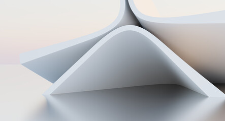 Abstract minimalist architectural background featuring smooth white curved surfaces with soft shadows and clean geometric shapes in a modern studio setting © Sft Nayem