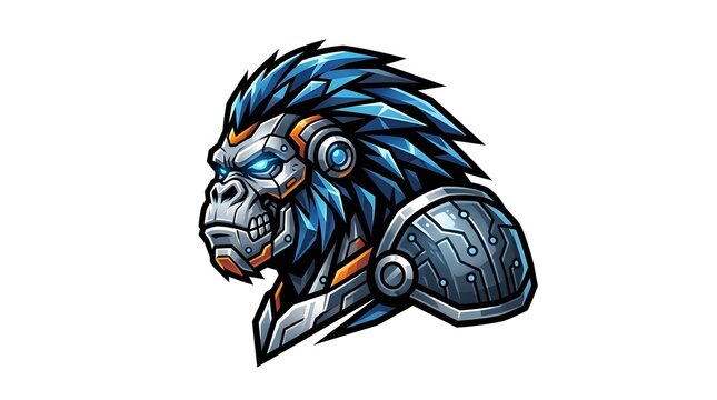 Cybernetic Gorilla Head with Blue Spikes and Armored Shoulder.