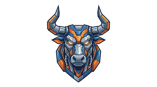 Vibrant Robotic Bull Head Illustration with Futuristic Design Elements.