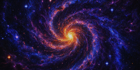 Spiral galaxy with glowing stars in deep space, cosmic nebula background. © Nasrin