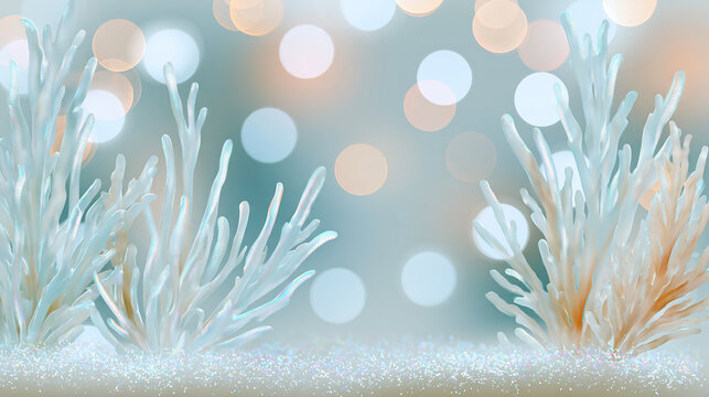 Soft Focus White Coral Reef with Bokeh Lights