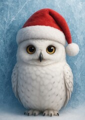 Naklejka premium Festive owl in Santa hat
