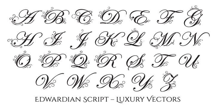 Elegant Edwardian Script Alphabet Letters with Flourishes.