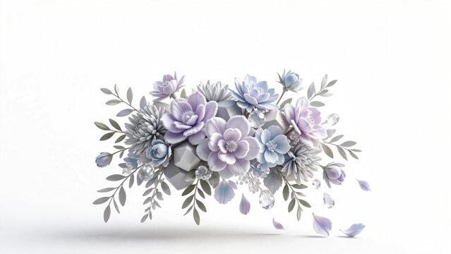 Watercolor Bouquet of Blue and Lavender Floral Arrangement