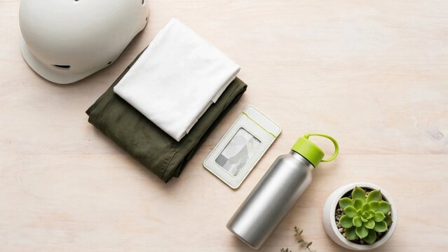 Wellness Grooming Kit with Helmet and Succulent on Wood