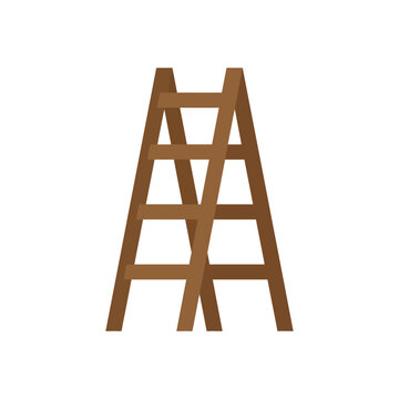 Minimalist flat vector illustration of a wooden A-frame stepladder, isolated on white background