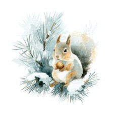 Naklejka premium Watercolor squirrel with pinecones.