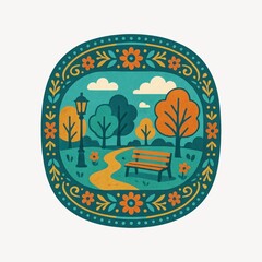 Fototapeta premium Whimsical park scene illustration.