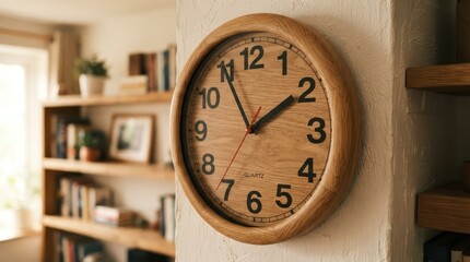 Naklejka premium Wooden Analog Wall Clock with Roman Numerals