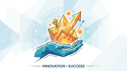 Naklejka premium Innovation and Success Growth Concept with Hand Holding Upward Arrow Graph