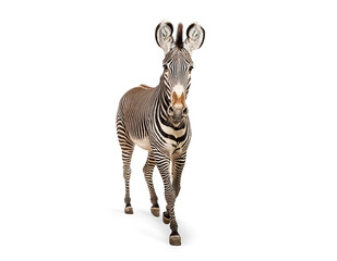 Naklejka premium Grevy's zebra walking forward on white background