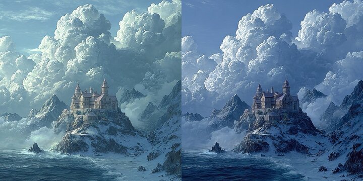 Majestic Castle Amidst Clouds - A Fantasy Landscape Painting.