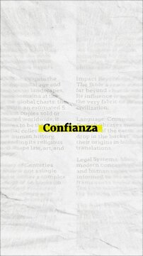 Confianza text - on yellow banner over vintage minimalist white newspaper background