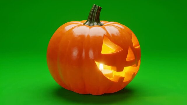 Jack o lantern rotating on green background