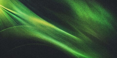 Abstract green light streaks and glowing particles on a dark textured background. © Nasrin