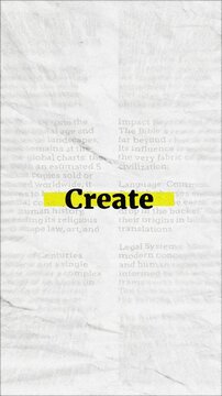 Create text - on yellow banner over vintage minimalist white newspaper background