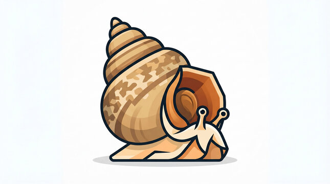 Stylized snail vector illustration of a cartoon garden gastropod mollusk with a spiral shell icon