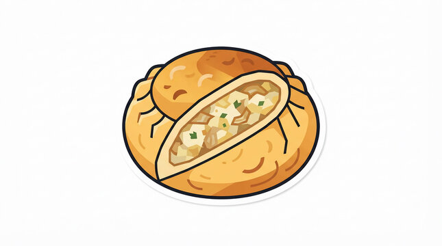 Savory baked empanada sticker vector illustration with delicious potato filling on white background