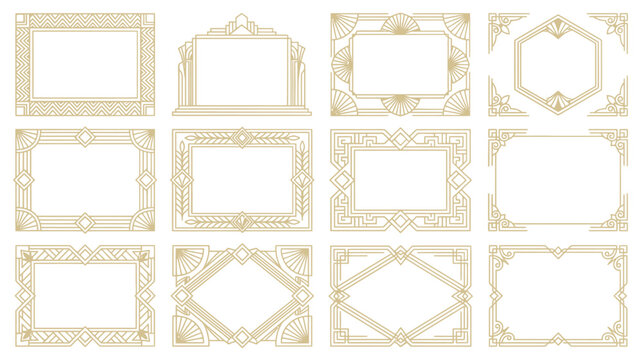 Art Deco Gold Line Frame Collection Vintage Geometric Borders for Luxury Design and Wedding Invitations