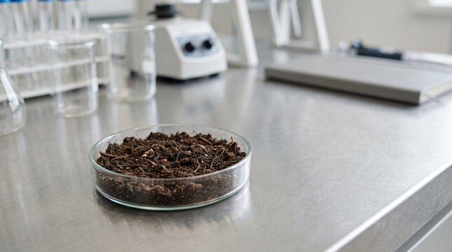 Soil microbiome research sample prepared for agricultural science, environmental testing, microbial analysis, sustainable farming, and biotechnology communication.