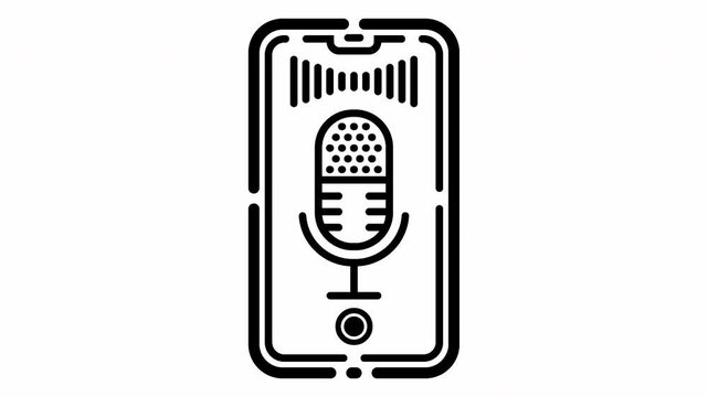 Voice recording video animation with smartphone display and sound wave technology. Suitable for technology, communication, audio, and digital concepts in design.