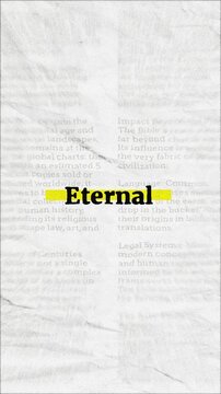 Eternal text - on yellow banner over vintage minimalist white newspaper background