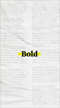 Bold text - on yellow banner over vintage minimalist white newspaper background