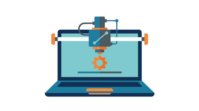 Additive manufacturing 3d printer hardware and computer aided design in a modern flat vector for rapid prototyping and industrial engineering branding