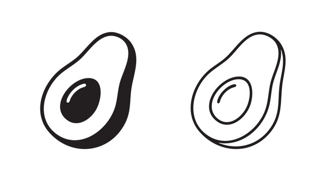avocado halves icon set, minimalist food illustration