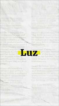 Luz text - on yellow banner over vintage minimalist white newspaper background