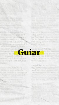 Guiar text - on yellow banner over vintage minimalist white newspaper background