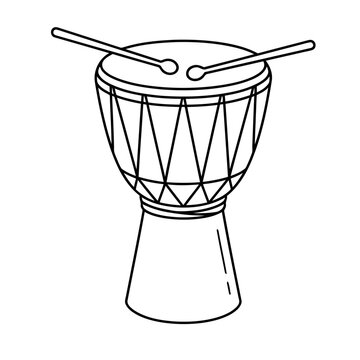 Djembe drum with drumsticks outline