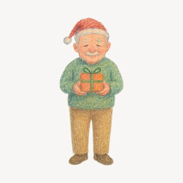Elderly man holding gift.
