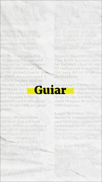Guiar text - on yellow banner over vintage minimalist white newspaper background