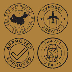 Vintage travel stamp designs illustration vector set. © Rawpixel.com