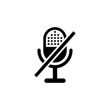 Black microphone mute icon with diagonal slash on checkered background represents silent mode in online conference calls.